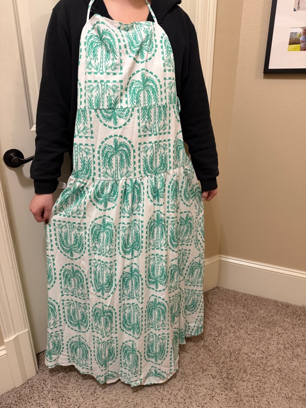 Green Palm Print Tiered Maxi Dress